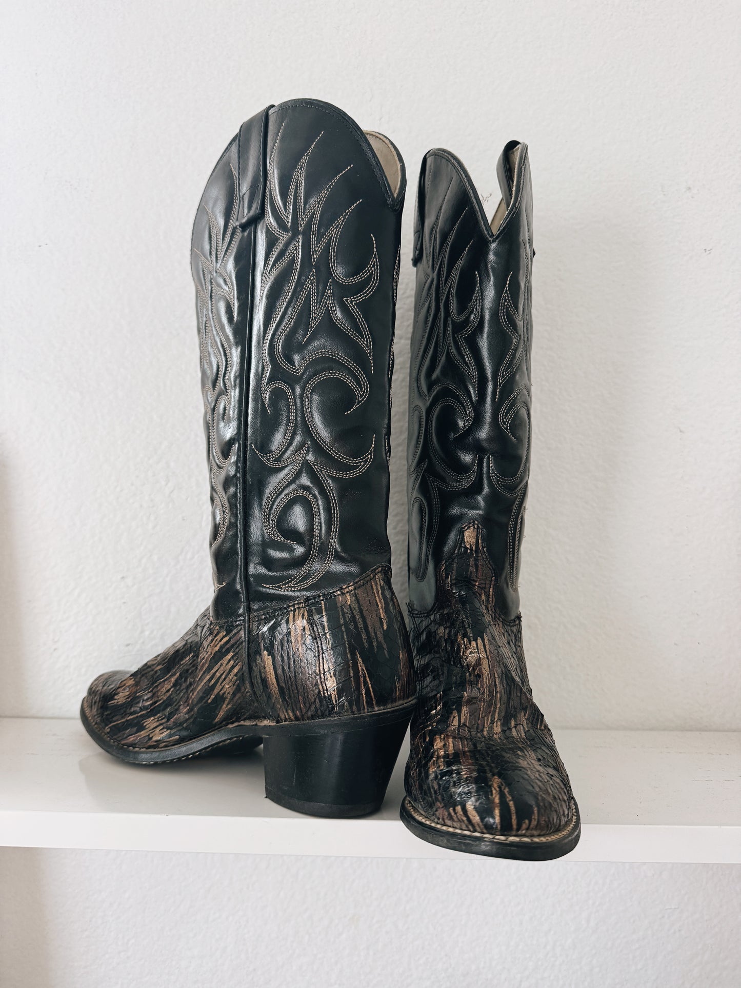 Vintage Black & Bronze Cowboy Boots