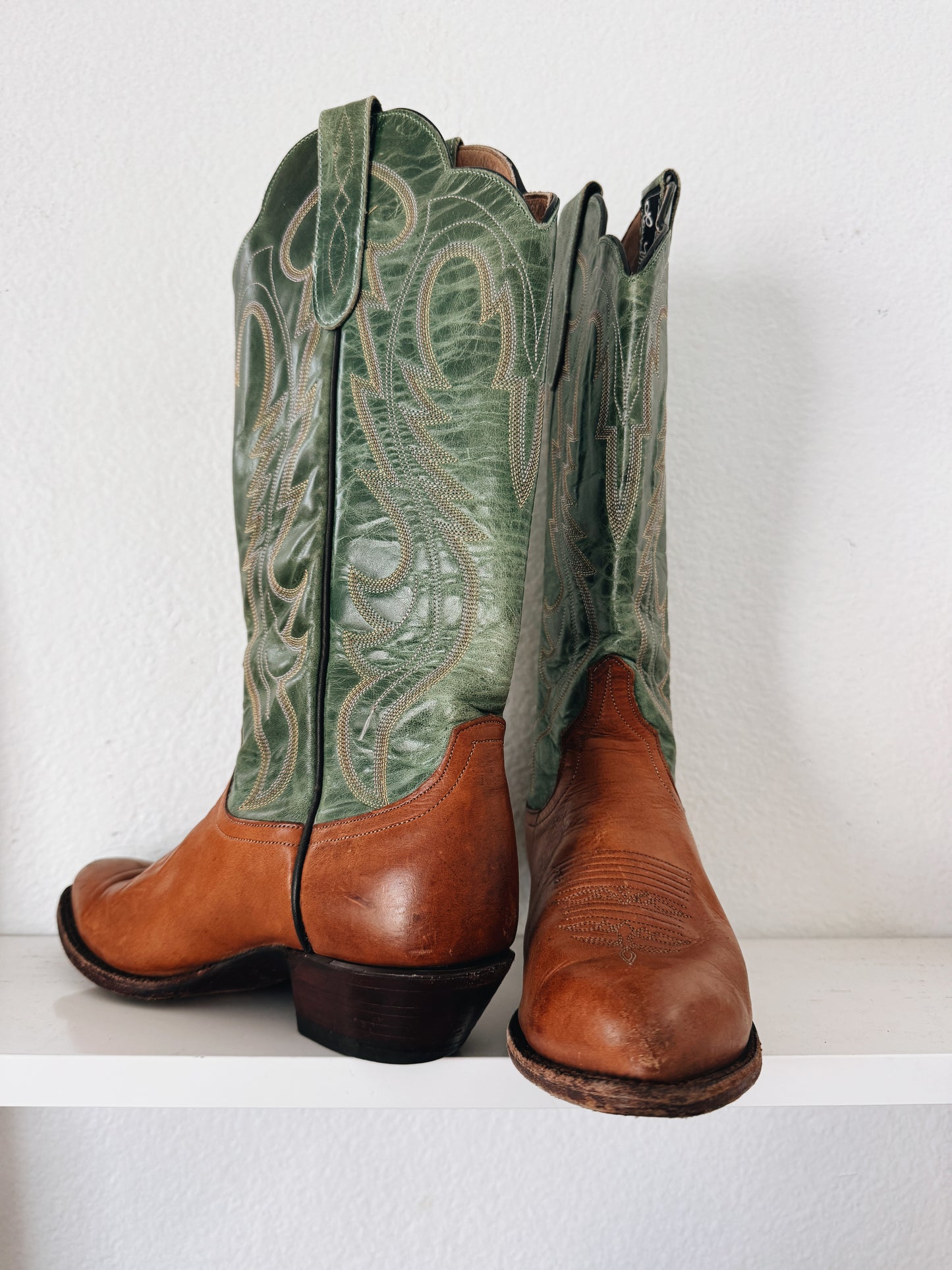 Vintage Green & Brown Cowboy Boots