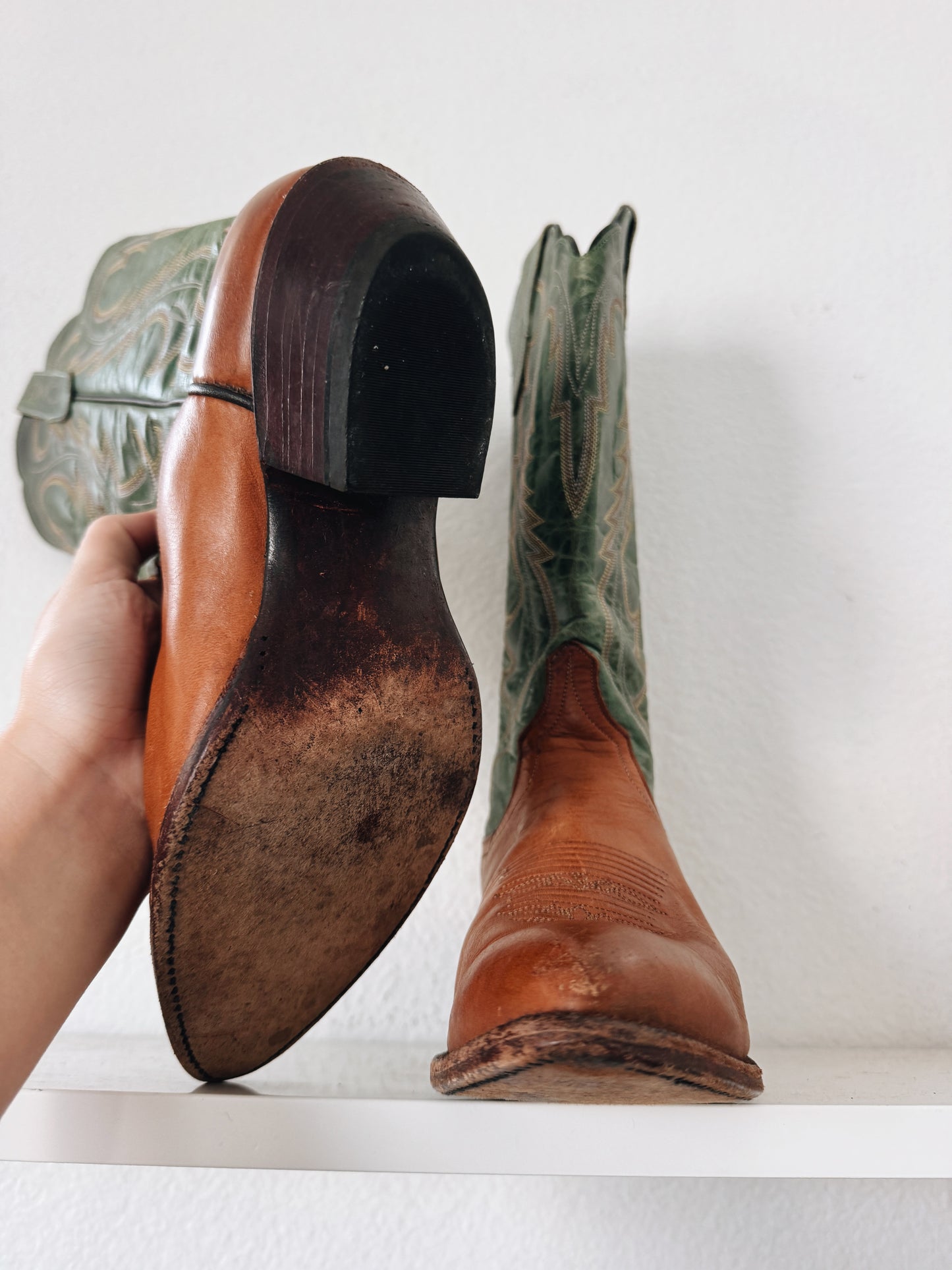 Vintage Green & Brown Cowboy Boots