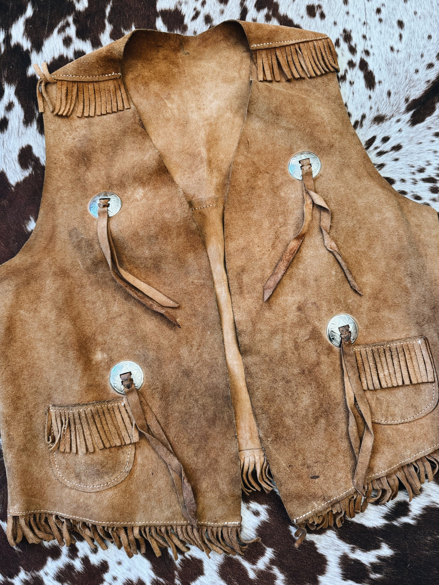 Vintage Brown Concho Fringe Vest