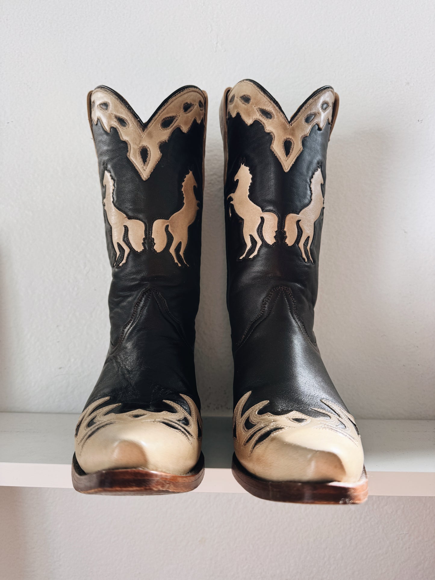 Vintage Horse Inlay Cowboy Boots