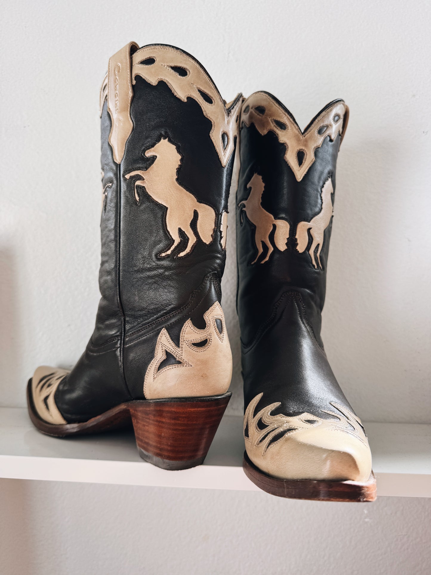 Vintage Horse Inlay Cowboy Boots