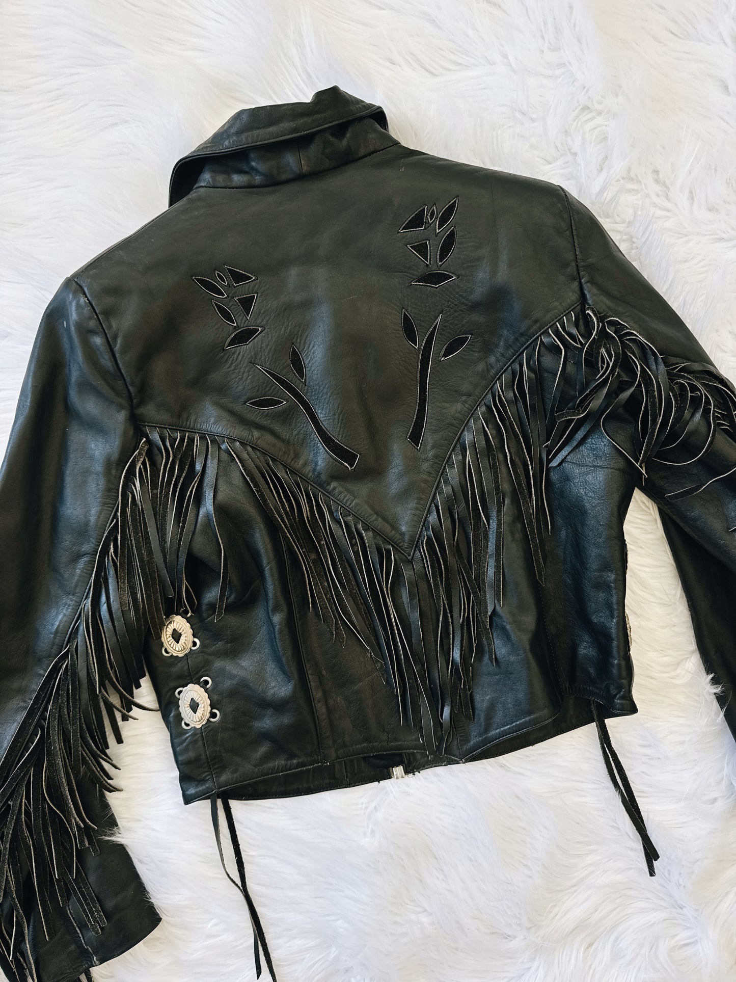 Vintage Rose Fringe Leather Jacket
