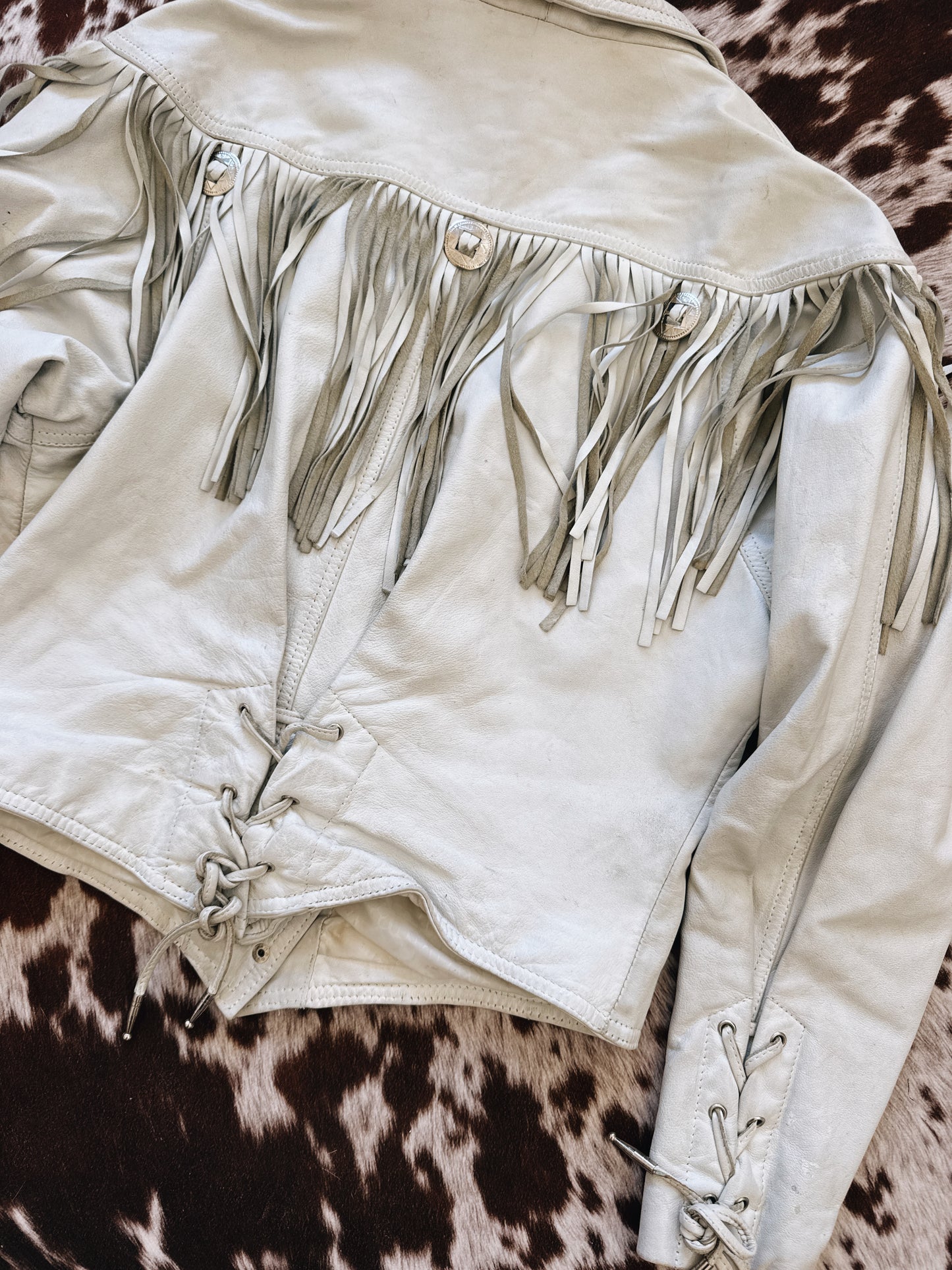 Vintage White Fringe Leather Jacket
