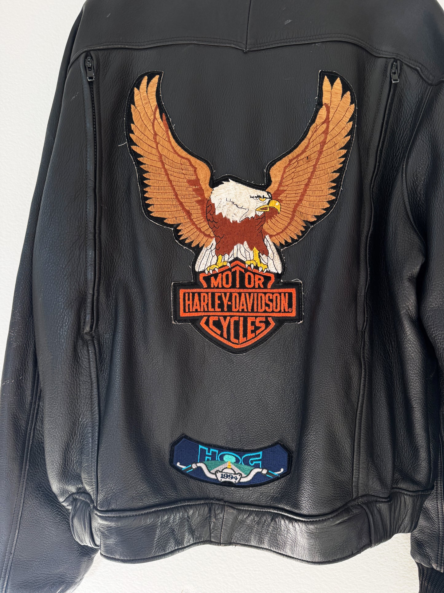 Vintage Harley Patch Leather Bomber Jacket