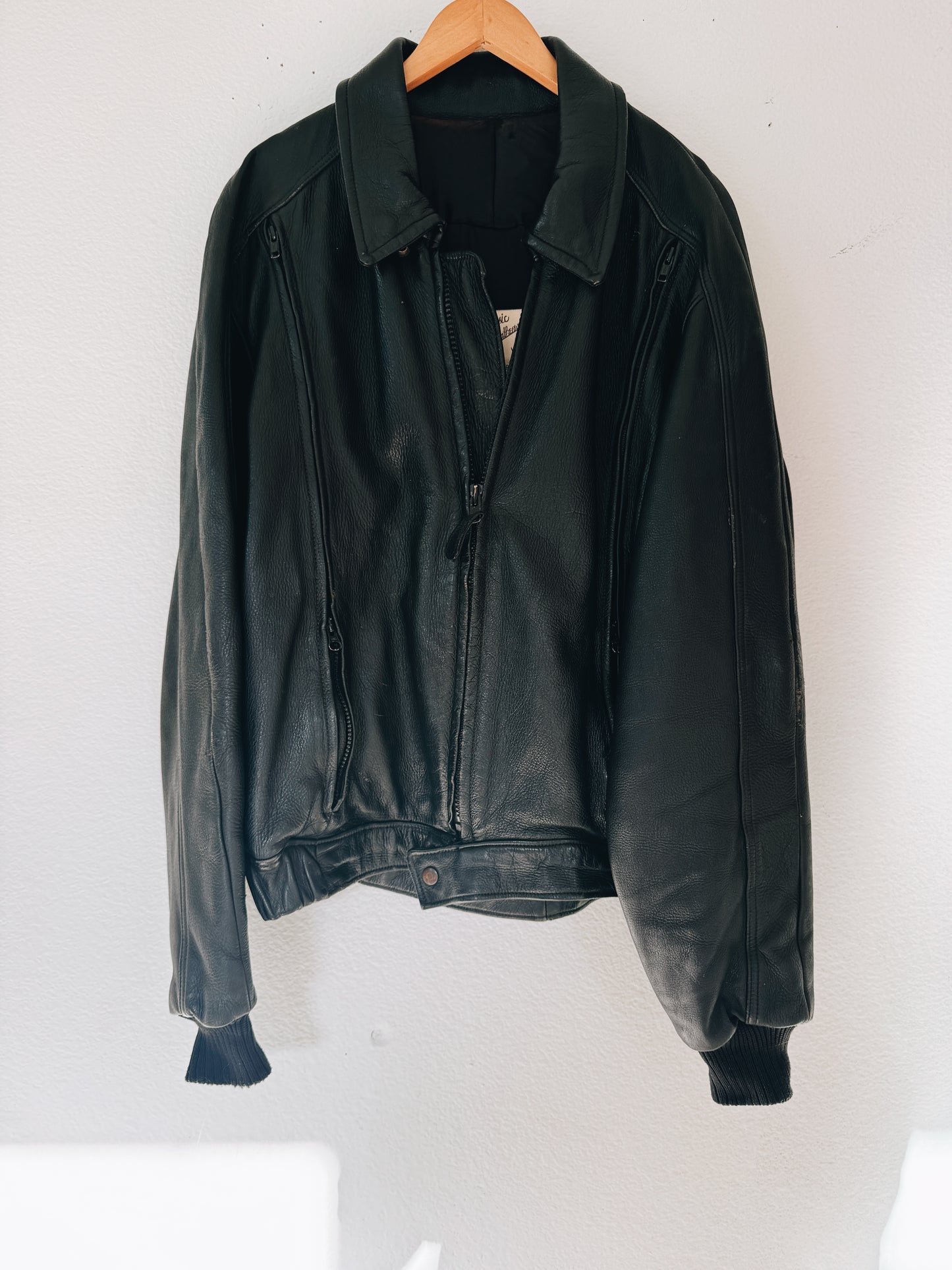 Vintage Harley Patch Leather Bomber Jacket