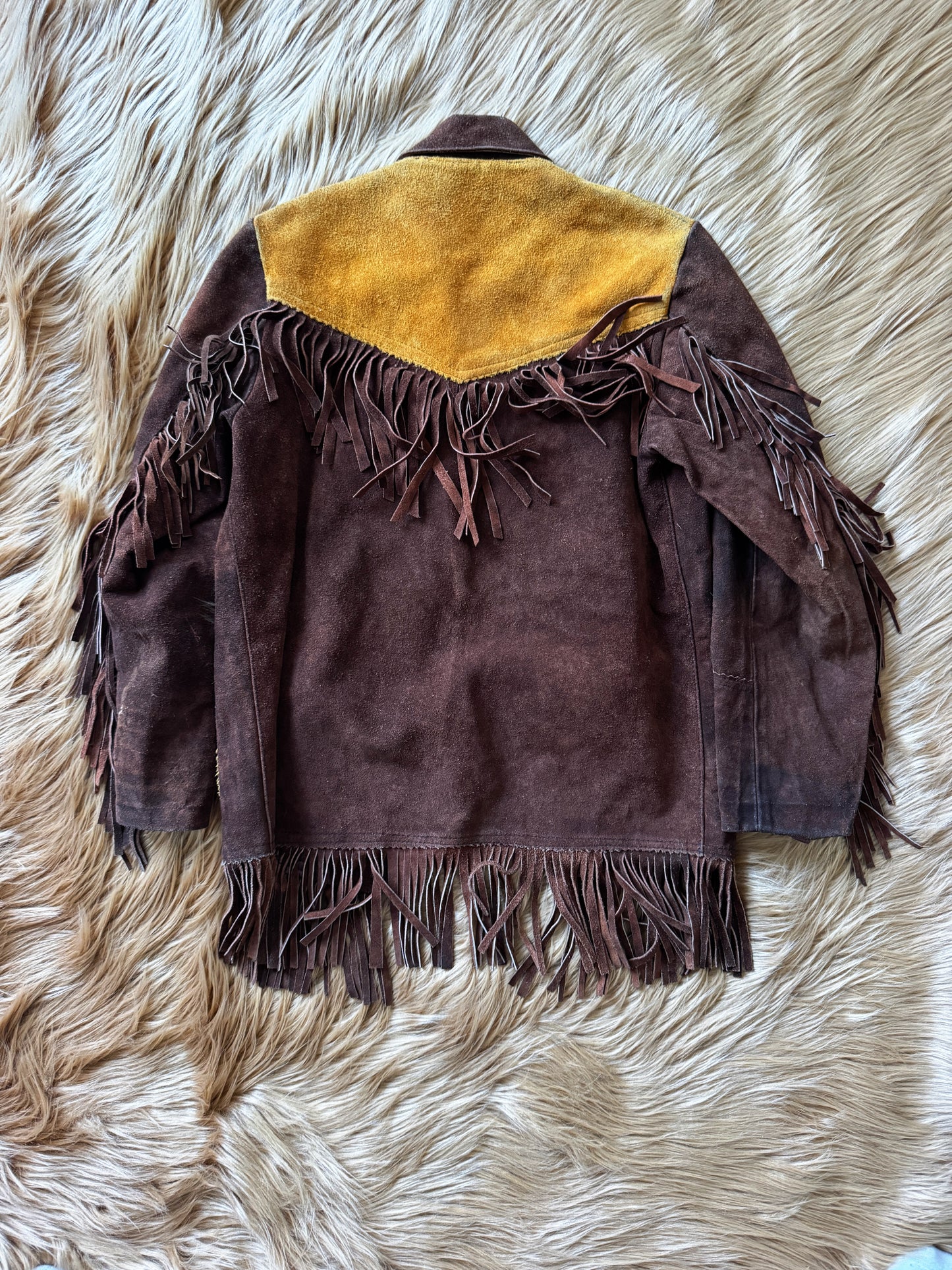 Vintage Fringe Two Toned Leather Suede Jacket