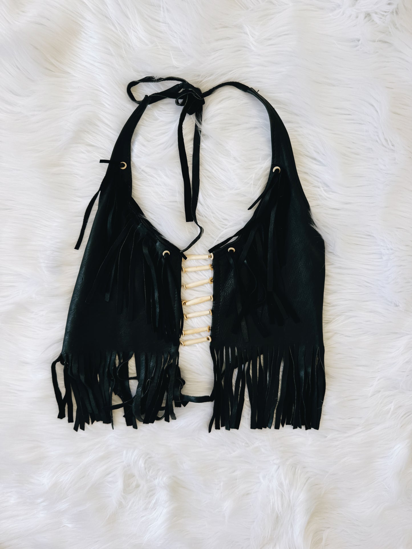 Vintage Black Leather Halter Top