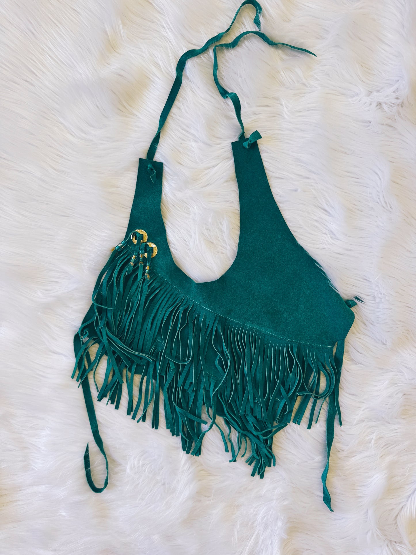 Vintage Turquoise Fringe Leather Top