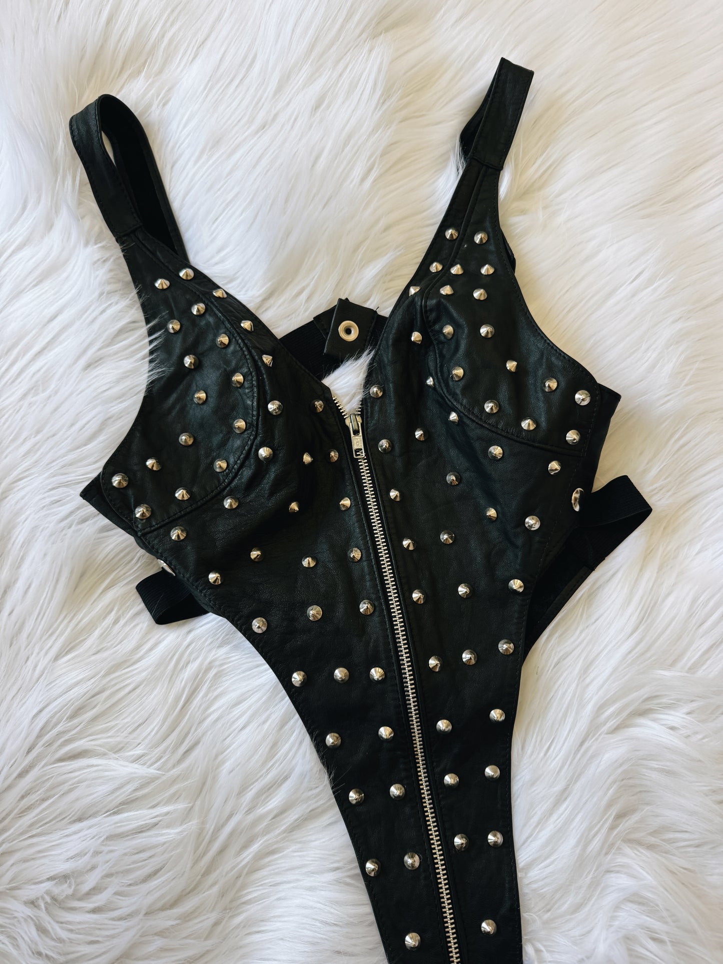 Vintage 80s Studded Leather Bodysuit