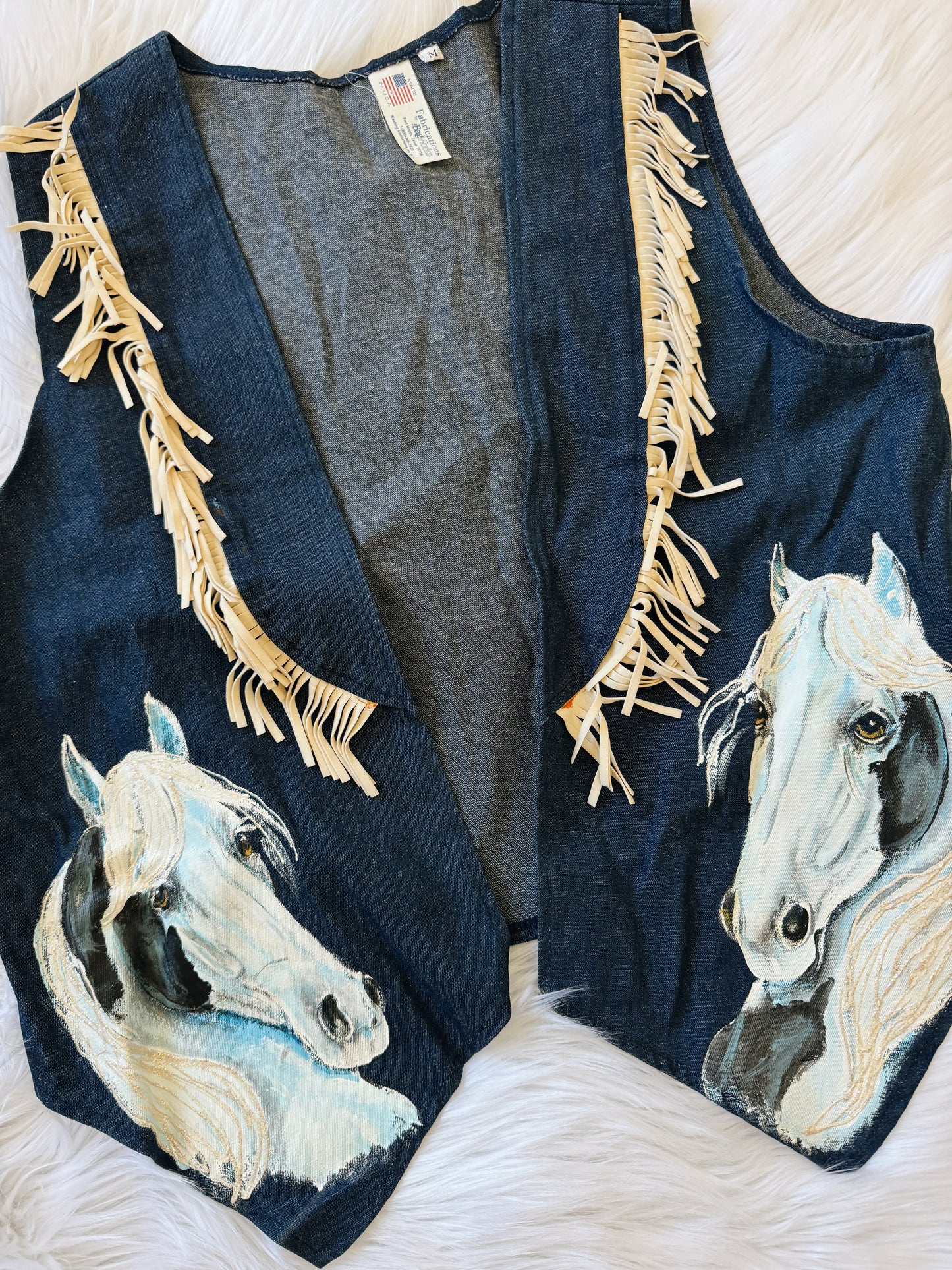 Vintage Denim Fringe Horse Vest