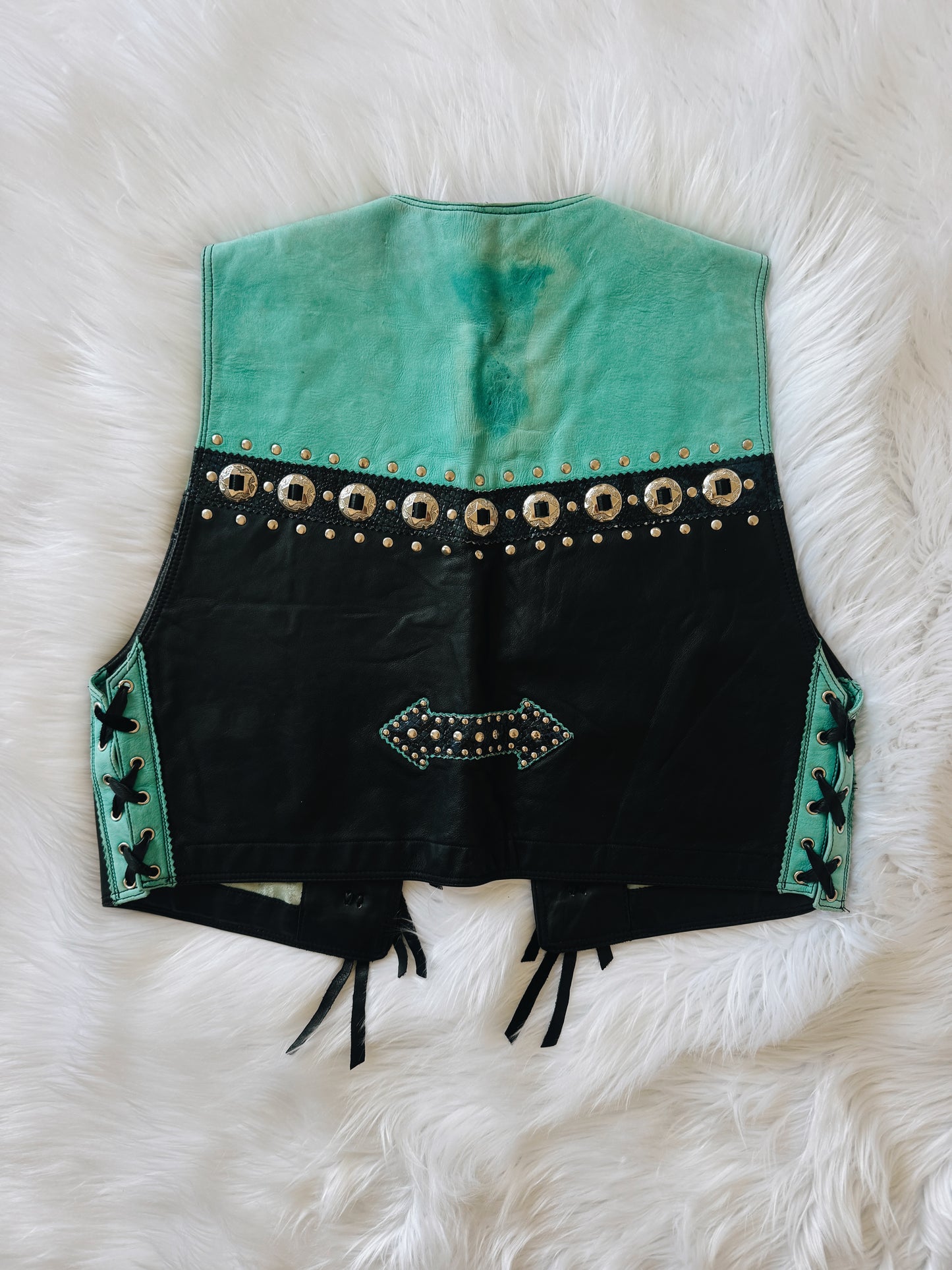 Vintage Leather Turquoise & Black Concho Vest