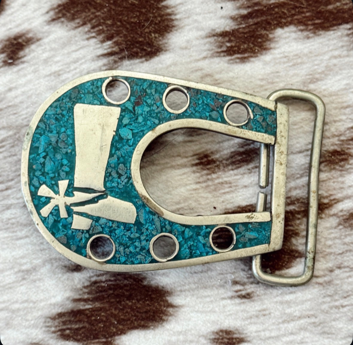 Vintage Turquoise Horseshoe Belt Buckle