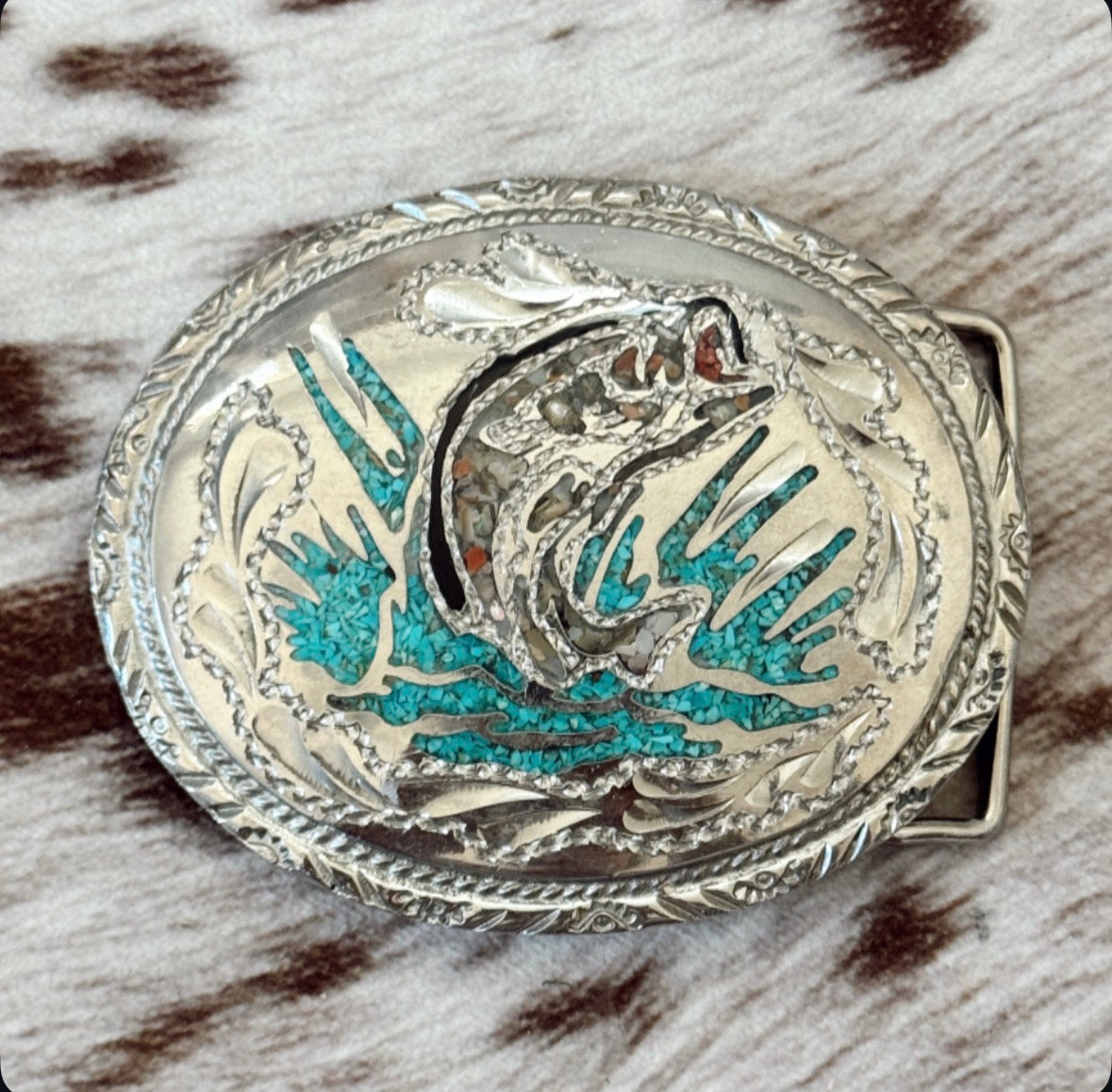Vintage Turquoise Fish Belt Buckle
