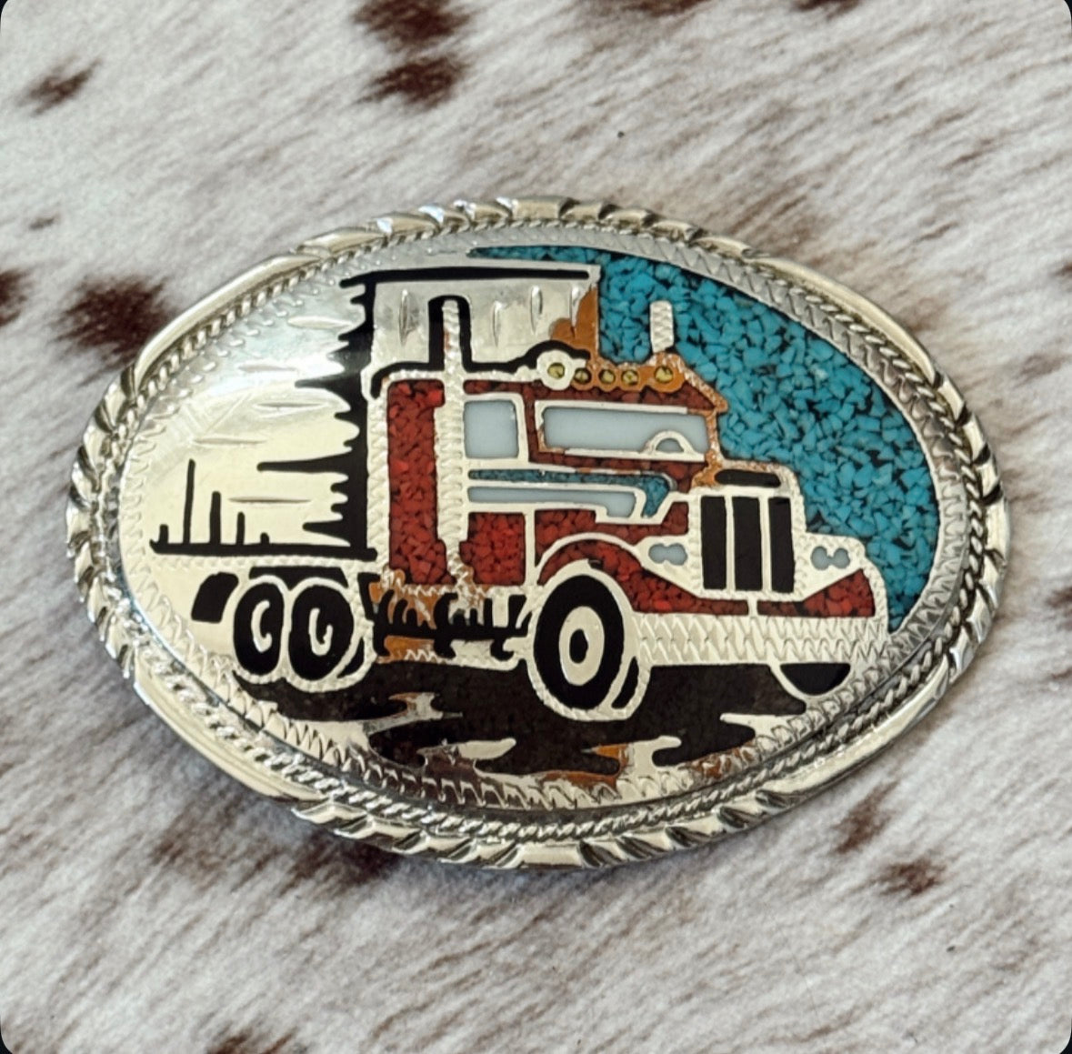 Vintage Turquoise Trucker Belt Buckle
