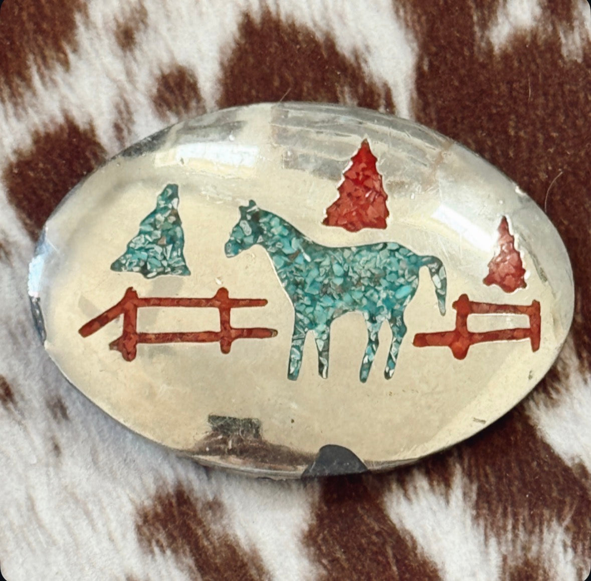 Vintage Turquoise Horse Belt Buckle