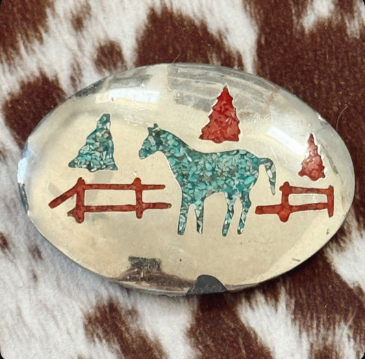 Vintage Turquoise Horse Belt Buckle