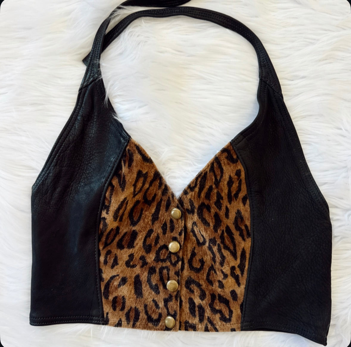Vintage Leopard Leather Halter Top