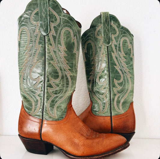 Vintage Green & Brown Cowboy Boots