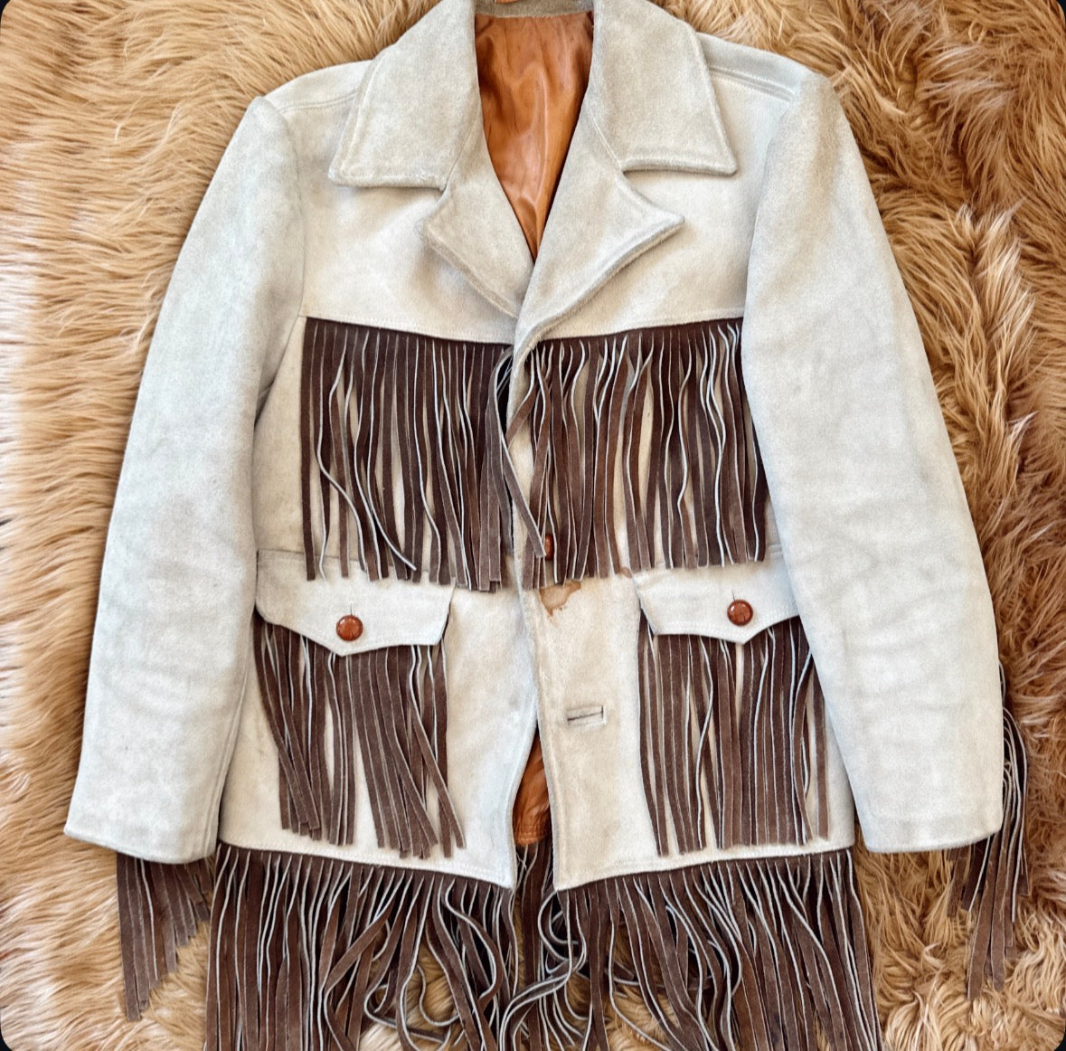 Vintage Two Tone Fringe Suede Jacket