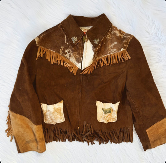 Vintage Brown Cowhide Fringe Jacket