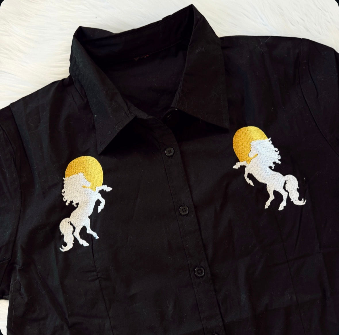 Vintage Horses Embroidered Button Up