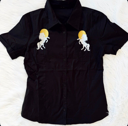 Vintage Horses Embroidered Button Up