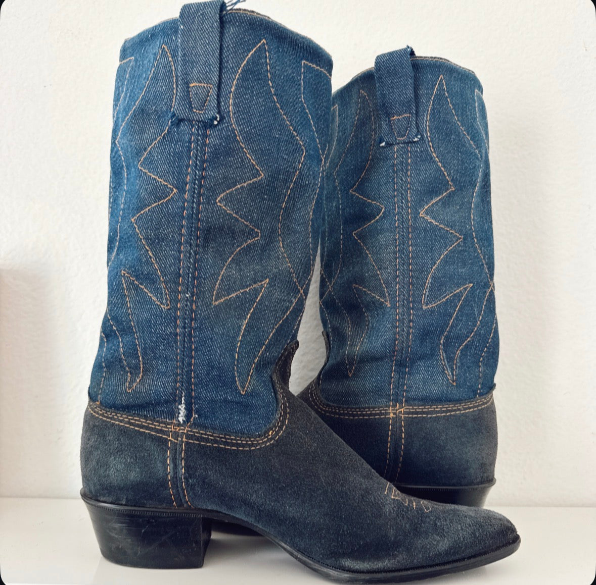 Vintage Denim Cowboy Boots