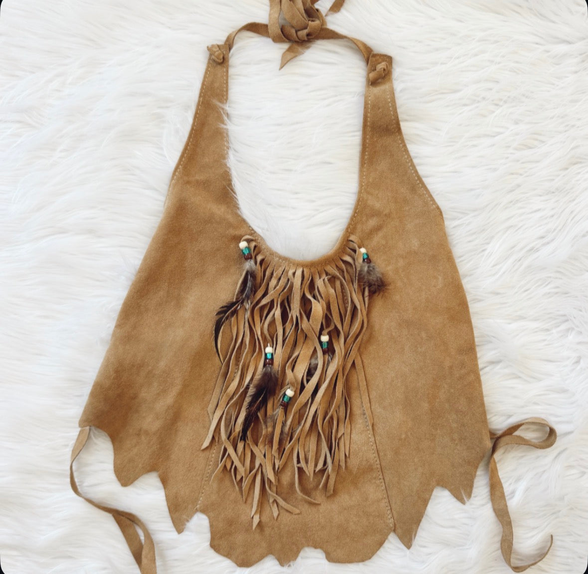Vintage Suede Fringe Halter Top