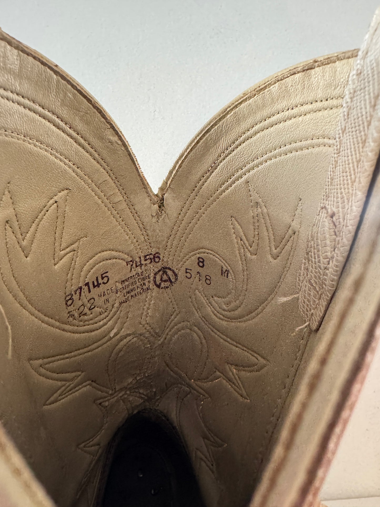 Vintage Cream & Brown Inlay Cowboy Boots