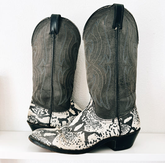 Vintage Gray Snakeskin Cowboy Boots
