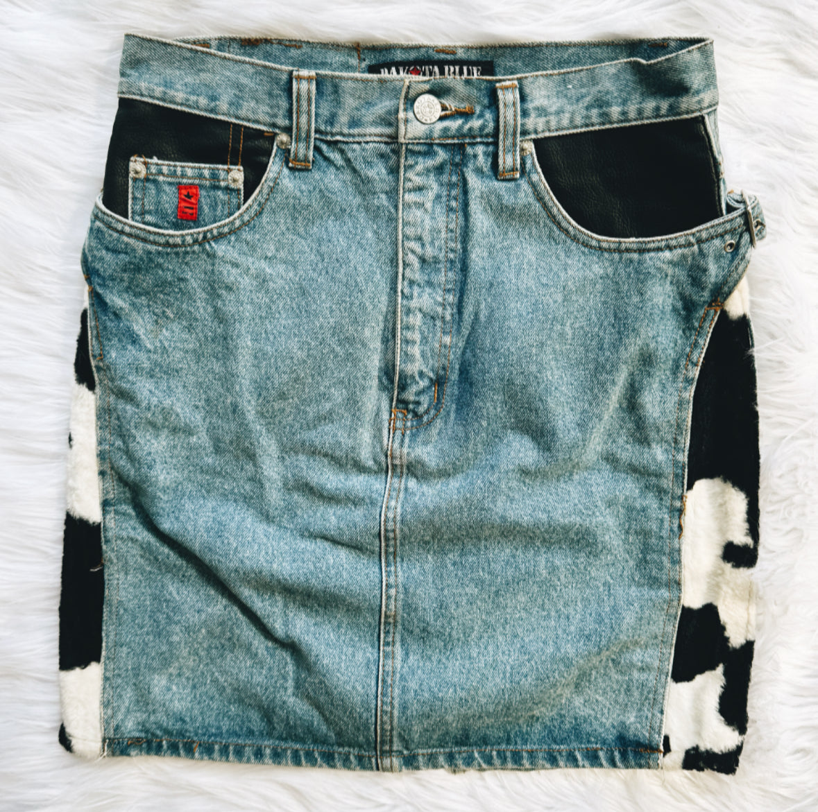Vintage Denim Cow Print Skirt