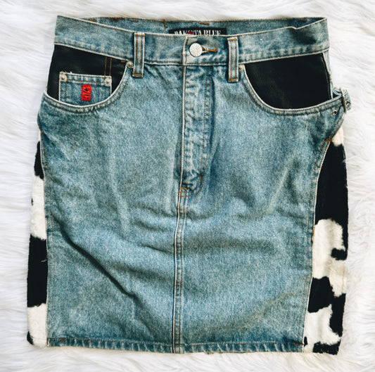 Vintage Denim Cow Print Skirt