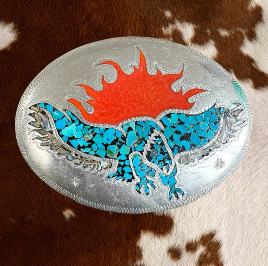 Vintage Desert Flame Turquoise Belt Buckle