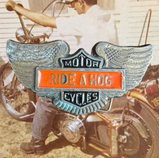 Vintage Harley Ride A Hog Belt Buckle