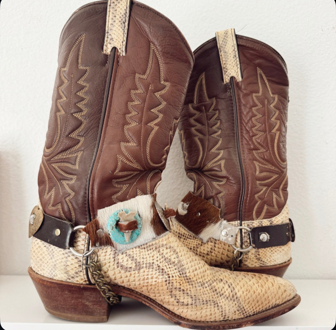 Vintage Snakeskin Boot Strap Cowboy Boots