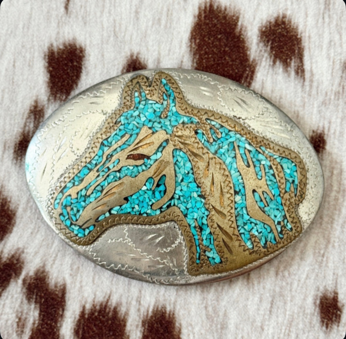 Vintage Horse Turquoise Belt Buckle