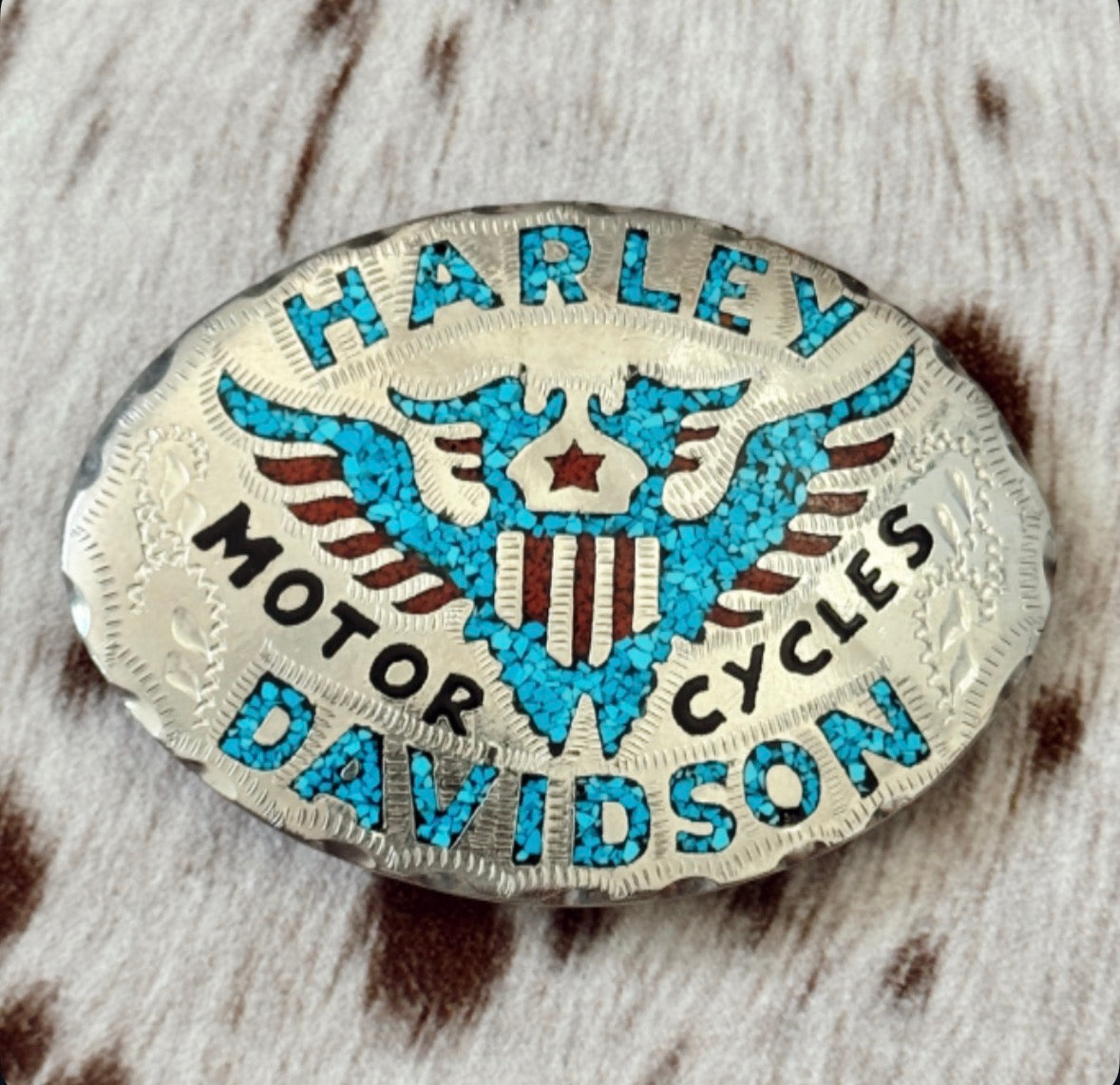 Vintage Harley Turquoise Belt Buckle