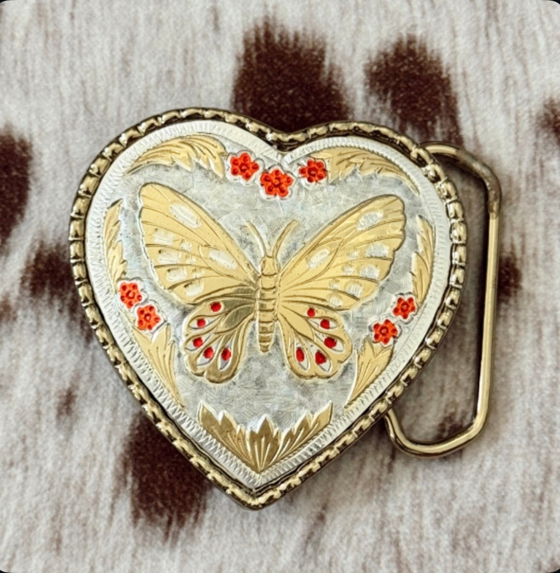Vintage Butterfly Heart Belt Buckle