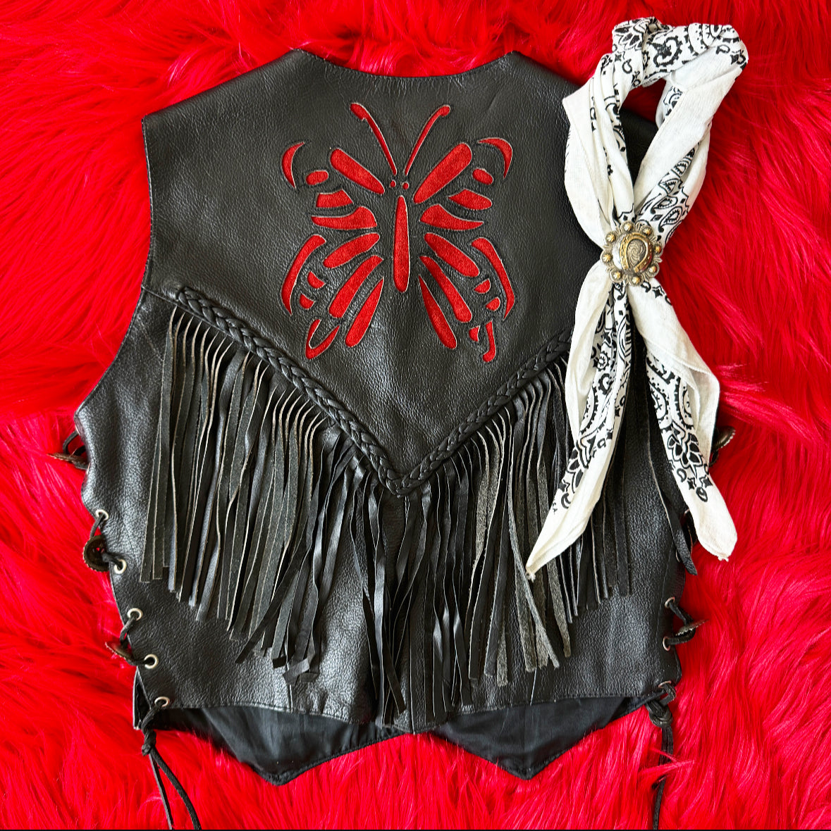 Vintage Biker Fringe Butterfly Vest