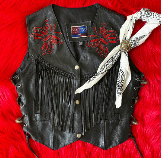 Vintage Biker Fringe Butterfly Vest