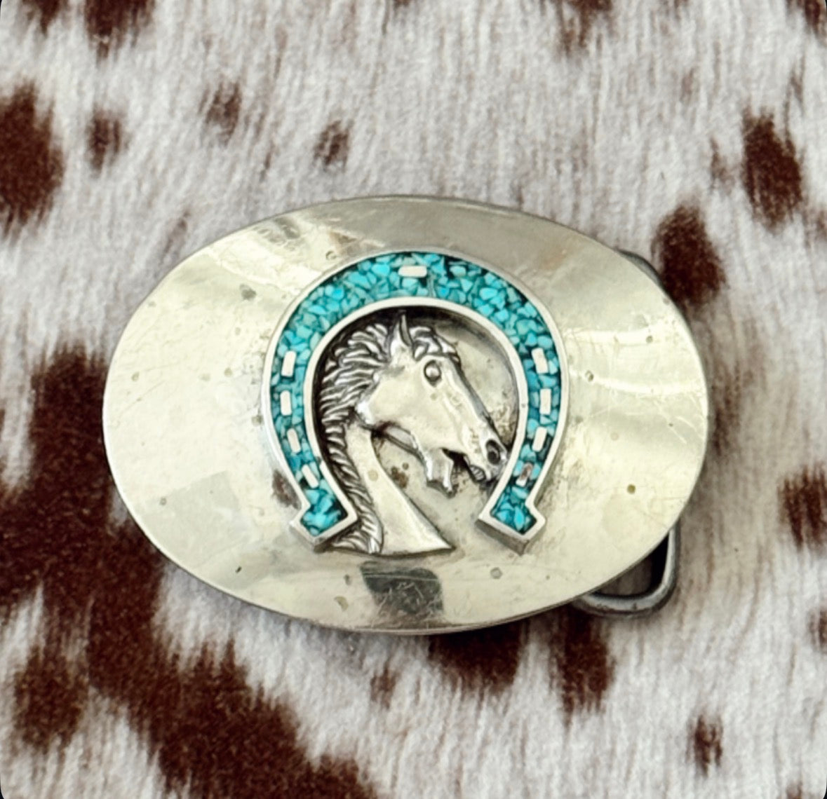 Vintage Horseshoe Turquoise Belt Buckle