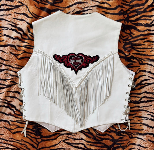 Vintage White Harley Patch Fringe Vest