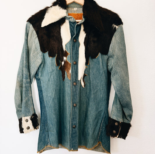 Vintage 1970s Antonio Giuseppe Cowhide Denim Jacket