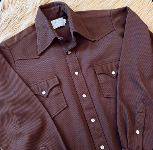 Vintage H Bar C Brown Pearl Snap