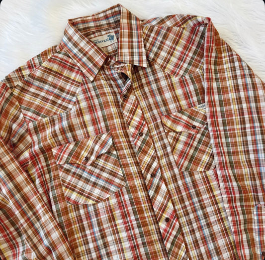 Vintage Plaid Pearl Snap