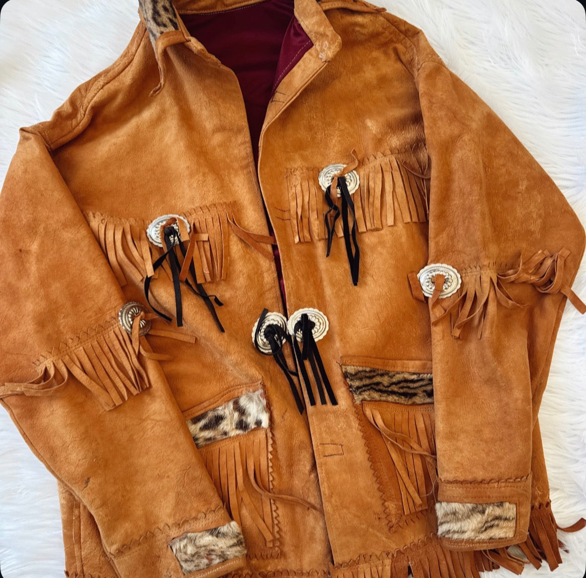 Vintage Leather Fringe Concho Jacket