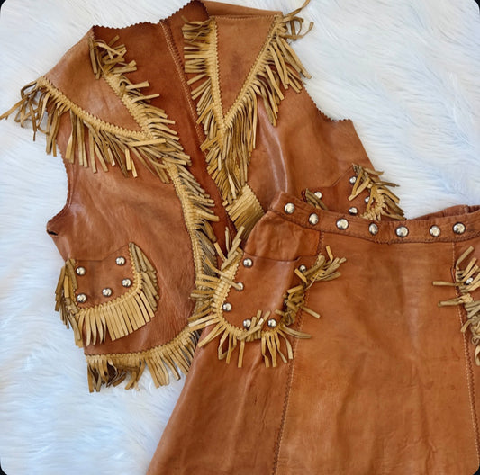 Vintage Leather Vest & Skirt Set