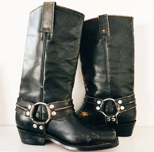 Vintage Black Biker Boots