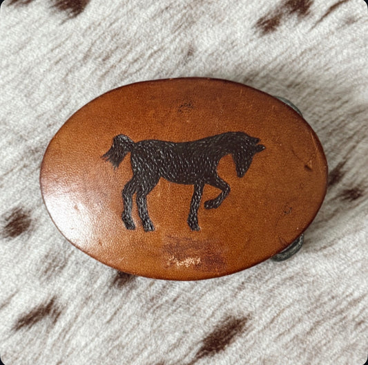 Vintage Leather Horse Belt Buckle